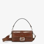 FENDI Baguette Brown crocodile bag with 612 hand-sewn topstitches